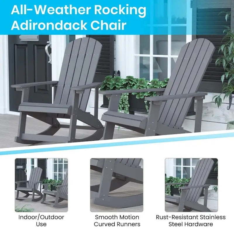 Ensemble de 2 chaises berçantes Adirondack en résine avec 1 table d'appoint