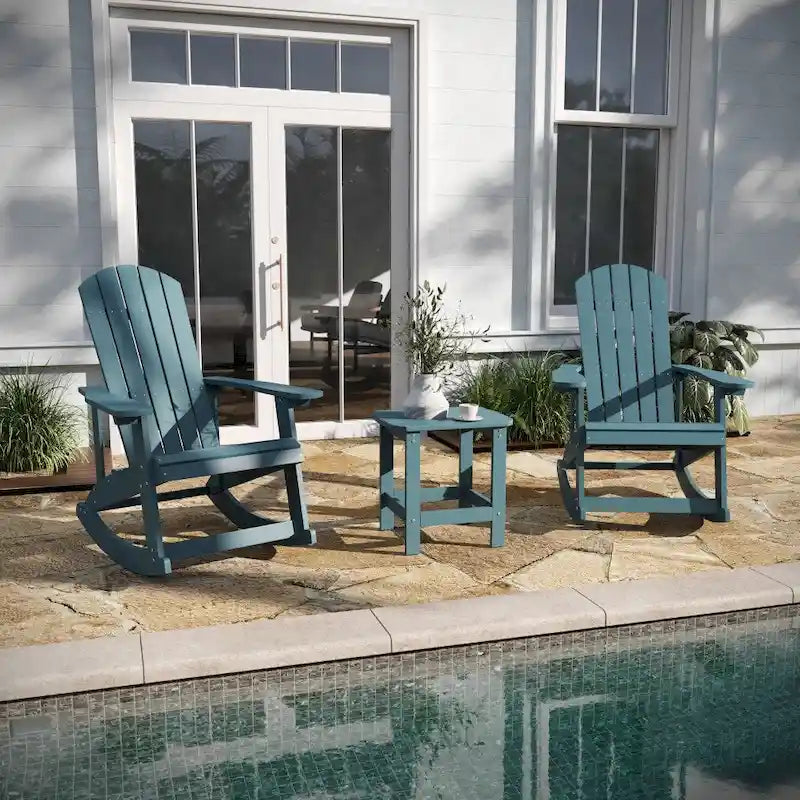Ensemble de 2 chaises berçantes Adirondack en résine avec 1 table d'appoint