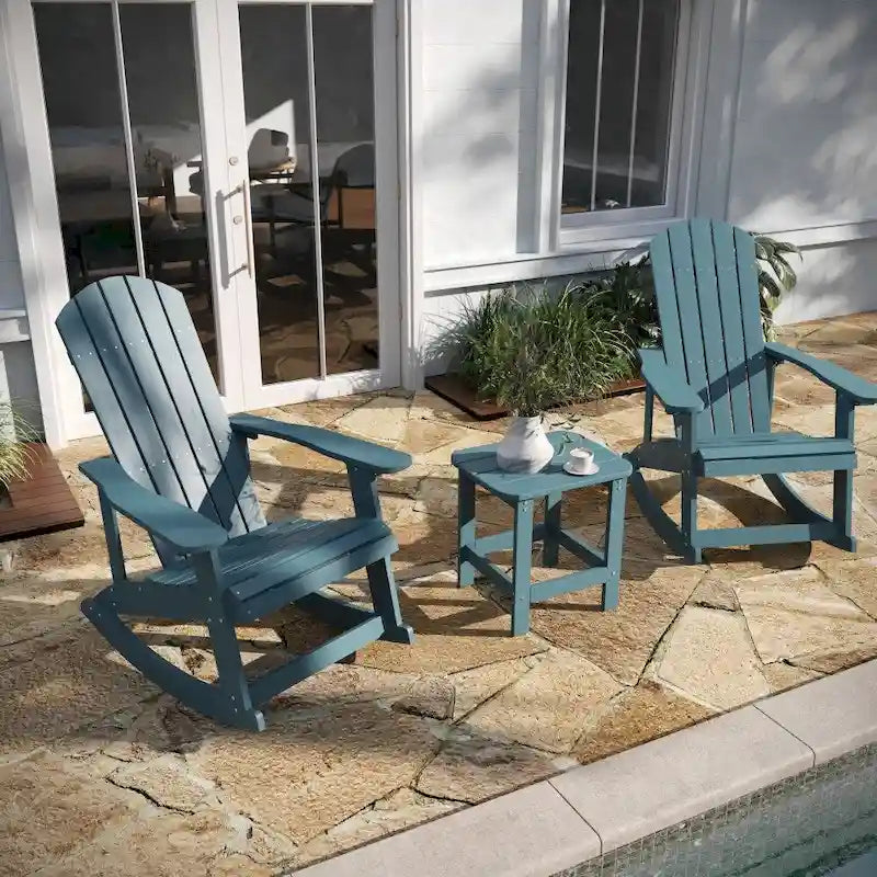 Ensemble de 2 chaises berçantes Adirondack en résine avec 1 table d'appoint