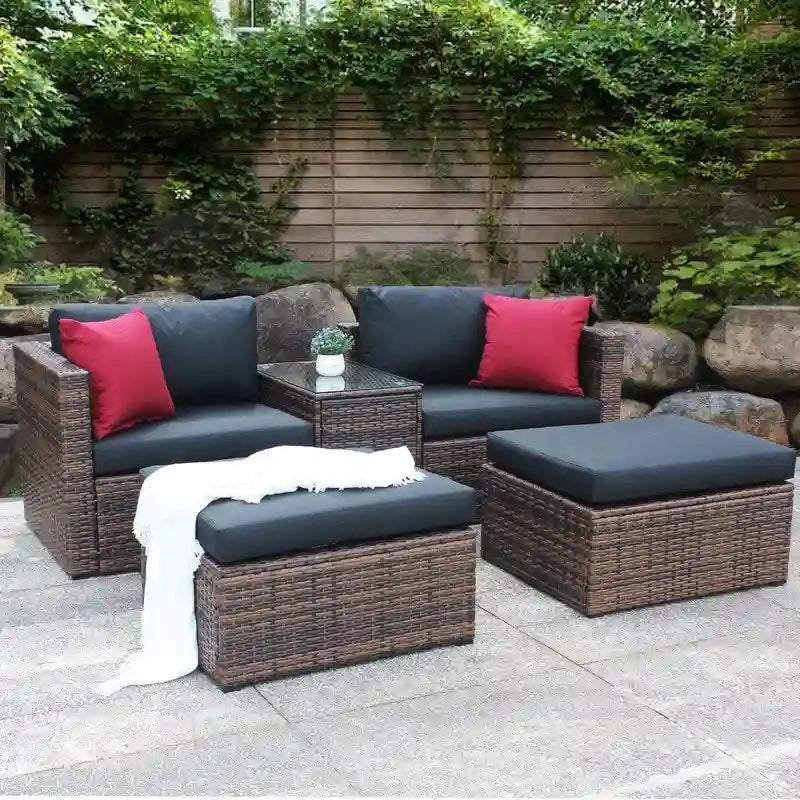 5-Piece Wicker Sectional Sofa Set Outdoor Patio Furniture Sets