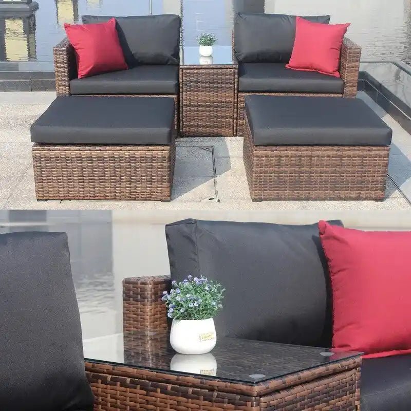 Ensemble de canapé d'angle en osier 5 pièces pour l'extérieur