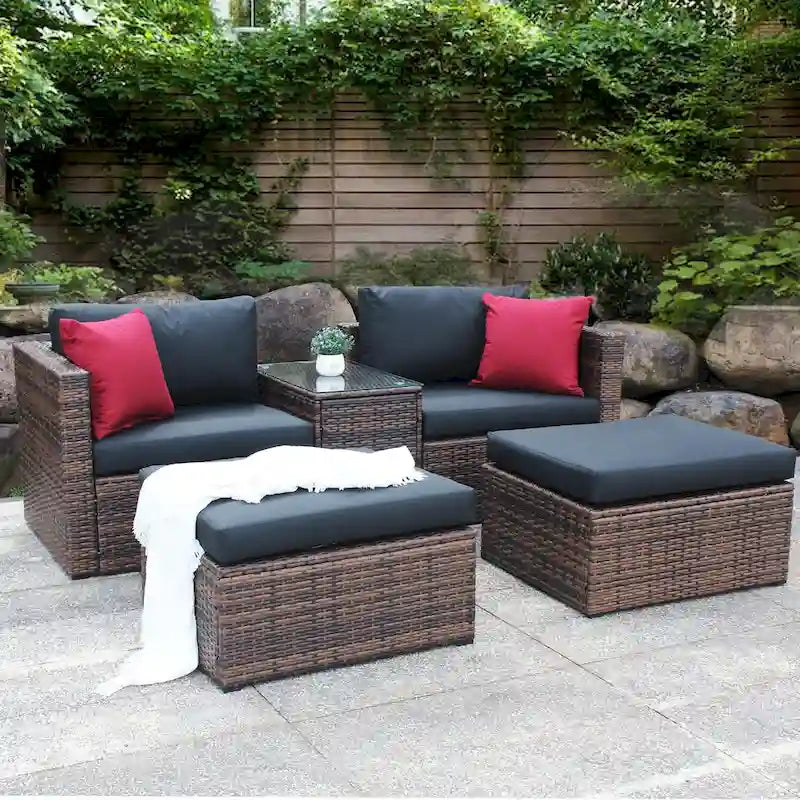Ensemble de canapé d'angle en osier 5 pièces pour l'extérieur