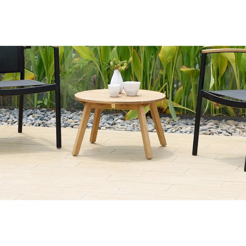 Table d'appoint ronde Amazonia Zanzibar avec finition teck – 13 H x 20 L x 20 P