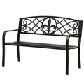 Banc de jardin extérieur en acier, décor de pelouse avec dossier en fonte au design unique, banc d'assise noir pour cour, patio, jardin