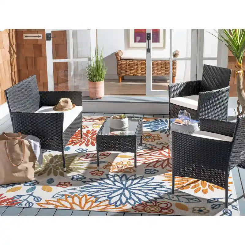 SAFAVIEH Outdoor Amiyah 4-Piece Conversation Patio Set - 42W x 33D x 23H