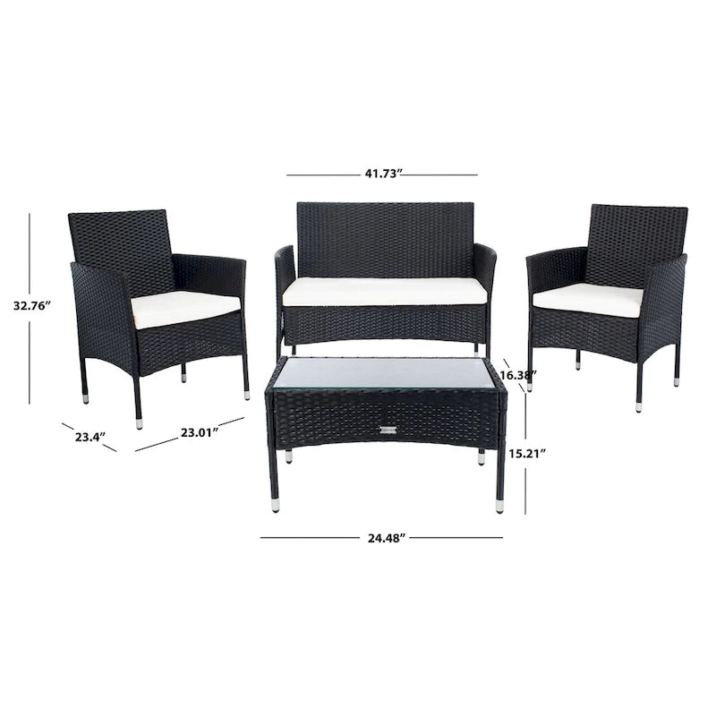 SAFAVIEH Amiyah, ensemble de conversation d'extérieur 4 pièces - 42L x 33P x 23H