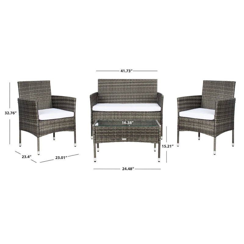 SAFAVIEH Amiyah, ensemble de conversation d'extérieur 4 pièces - 42L x 33P x 23H