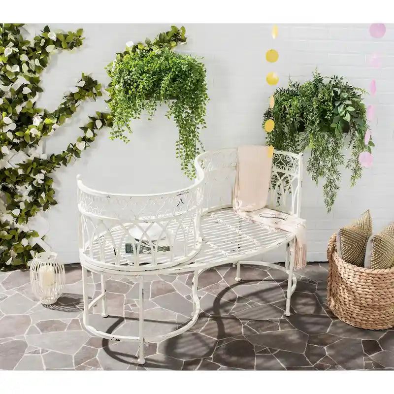 SAFAVIEH Outdoor Citlalli Victorian Scroll Iron Kissing Bench - 44Wx24Dx31H