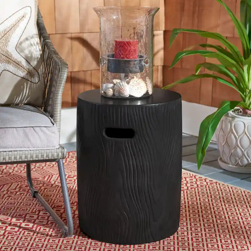 SAFAVIEH Reasilvia Table d'appoint ronde moderne en béton noir, utilisation intérieure/extérieure – 14.9 L x 14.9 l x 16.5 H – 15Wx15Dx17H