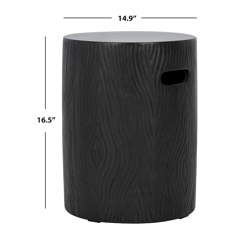 SAFAVIEH Reasilvia Table d'appoint ronde moderne en béton noir, utilisation intérieure/extérieure – 14.9 L x 14.9 l x 16.5 H – 15Wx15Dx17H