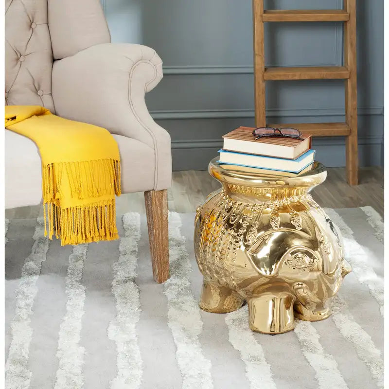 Tabouret de jardin décoratif en céramique blanche éléphant Ainara Paradise de SAFAVIEH