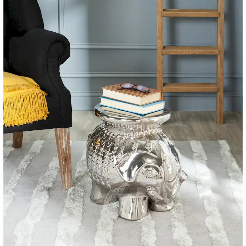Tabouret de jardin décoratif en céramique blanche éléphant Ainara Paradise de SAFAVIEH