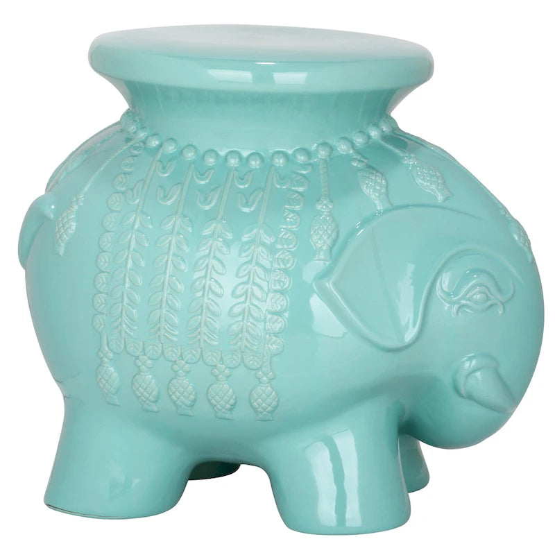 Tabouret de jardin décoratif en céramique blanche éléphant Ainara Paradise de SAFAVIEH