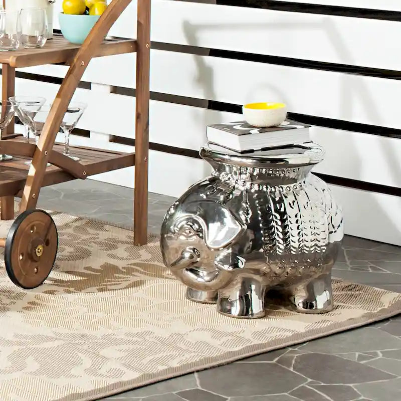 Tabouret de jardin décoratif en céramique blanche éléphant Ainara Paradise de SAFAVIEH