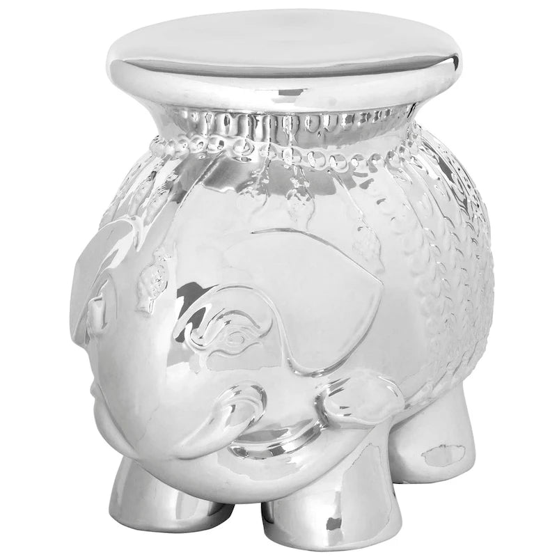 Tabouret de jardin décoratif en céramique blanche éléphant Ainara Paradise de SAFAVIEH