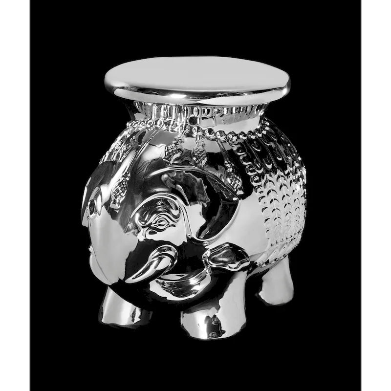 Tabouret de jardin décoratif en céramique blanche éléphant Ainara Paradise de SAFAVIEH