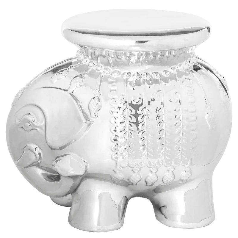 Tabouret de jardin décoratif en céramique blanche éléphant Ainara Paradise de SAFAVIEH