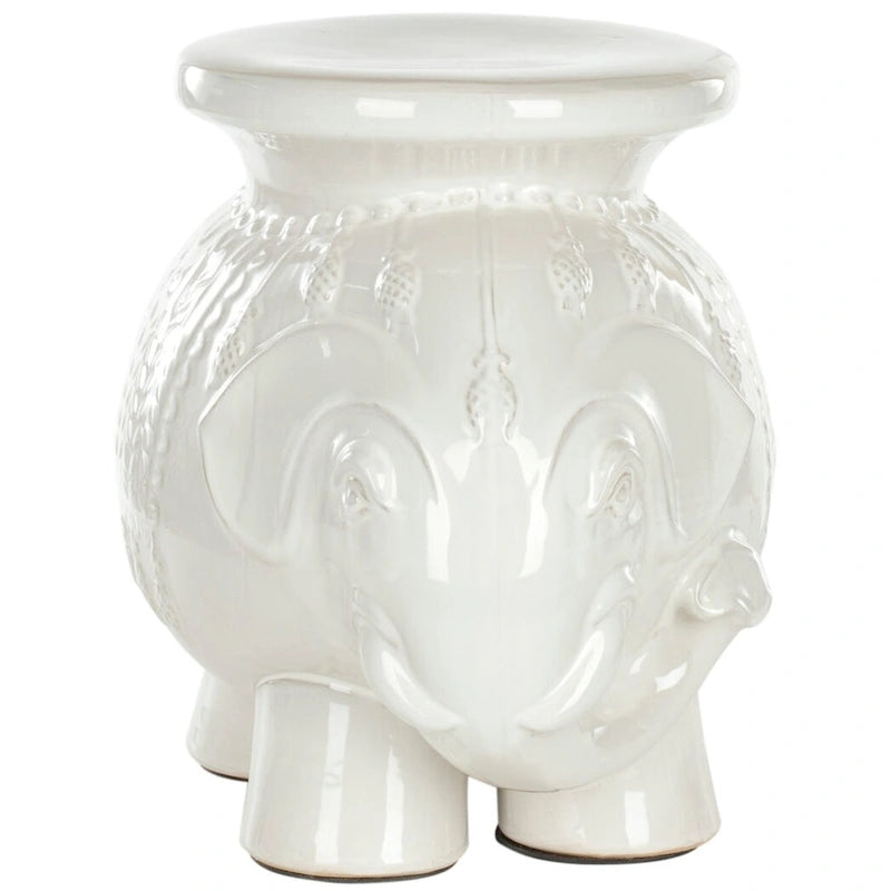 Tabouret de jardin décoratif en céramique blanche éléphant Ainara Paradise de SAFAVIEH