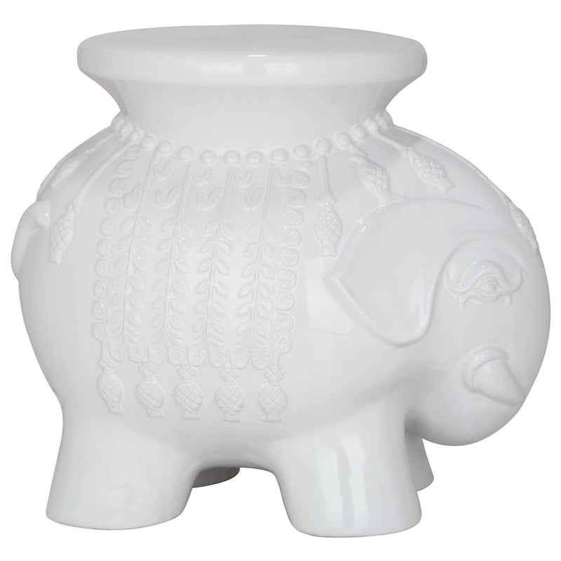 Tabouret de jardin décoratif en céramique blanche éléphant Ainara Paradise de SAFAVIEH