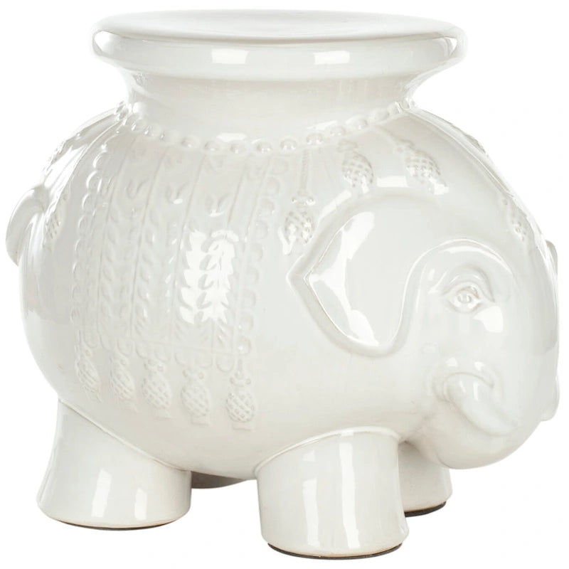 Tabouret de jardin décoratif en céramique blanche éléphant Ainara Paradise de SAFAVIEH