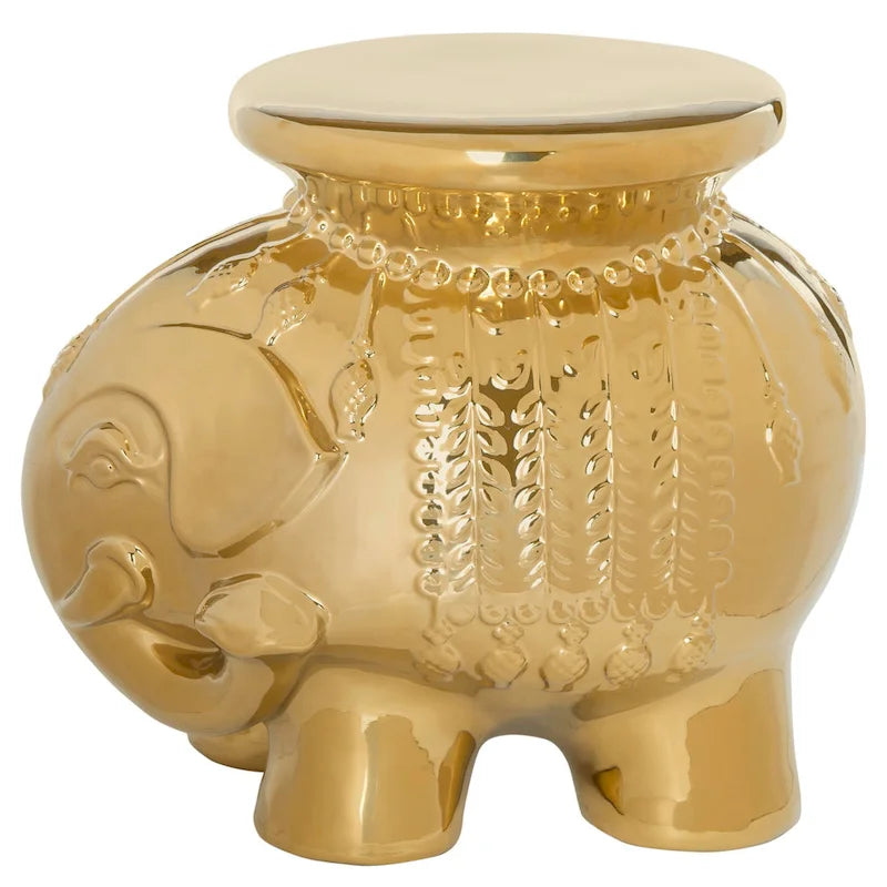 Tabouret de jardin décoratif en céramique blanche éléphant Ainara Paradise de SAFAVIEH