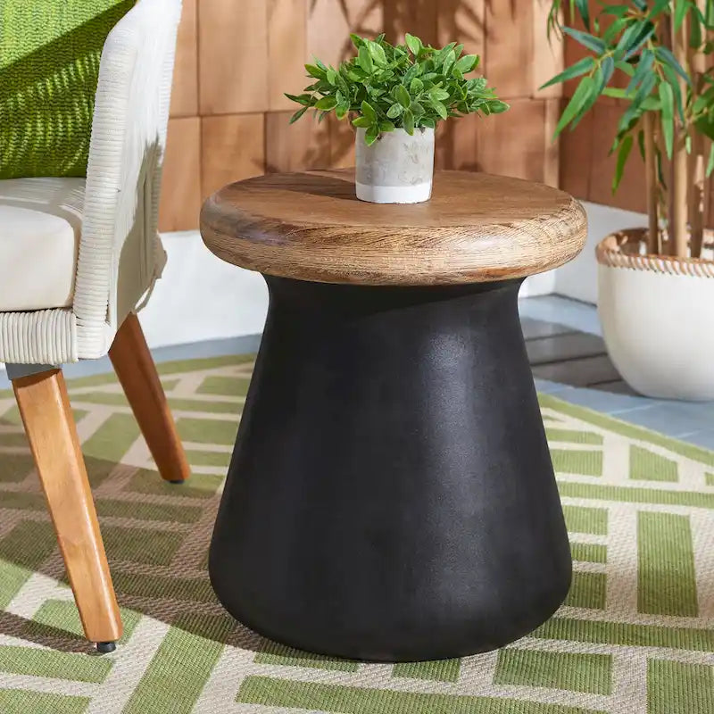 SAFAVIEH Muriele Table d'appoint ronde moderne en béton noir pour intérieur/extérieur - 16,5 L x 16,5 P x 18,1 H - 17Lx17Px18H