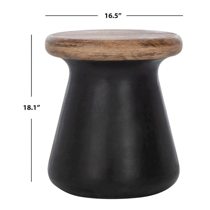 SAFAVIEH Muriele Table d'appoint ronde moderne en béton noir pour intérieur/extérieur - 16,5 L x 16,5 P x 18,1 H - 17Lx17Px18H