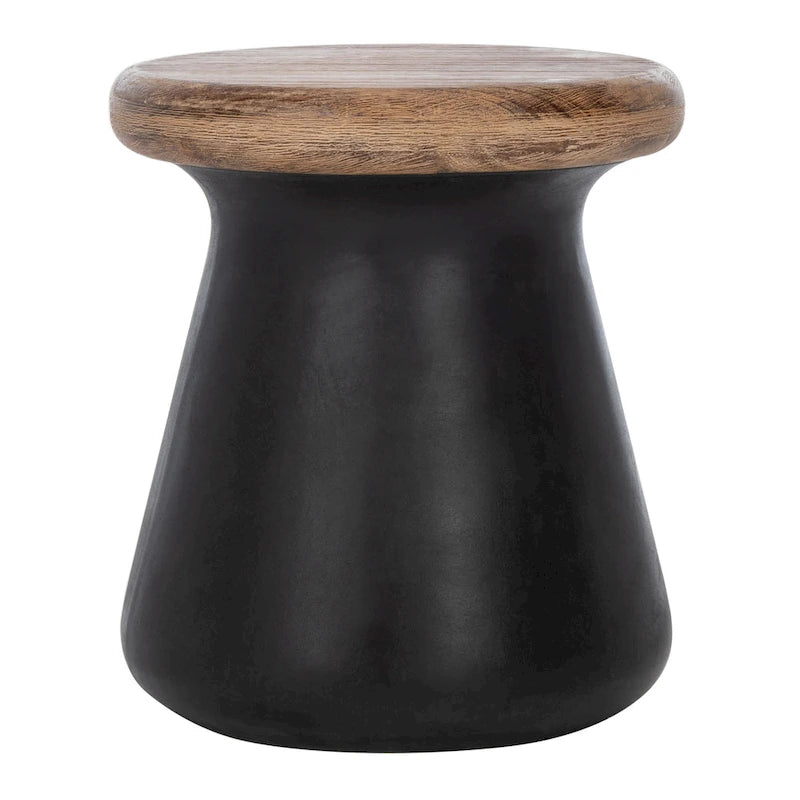 SAFAVIEH Muriele Table d'appoint ronde moderne en béton noir pour intérieur/extérieur - 16,5 L x 16,5 P x 18,1 H - 17Lx17Px18H