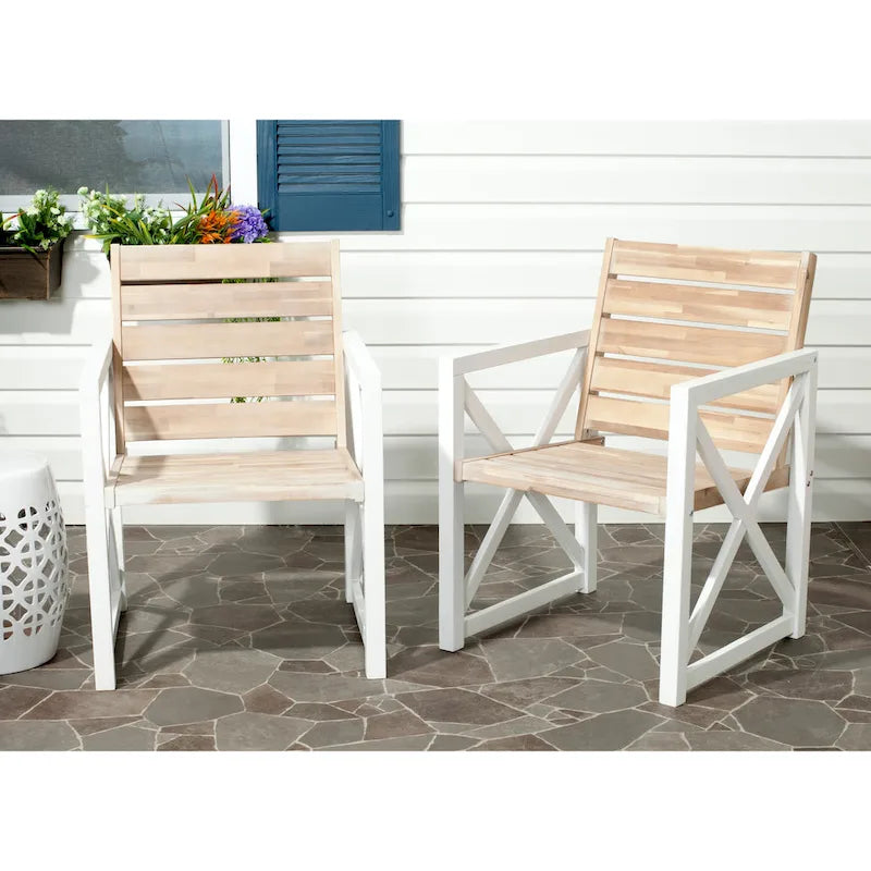 SAFAVIEH Corliss, fauteuil avec accoudoirs, cadre blanc/assise gris cendré (ensemble de 2) - 24 larg. x 25 prof. x 34 haut.
