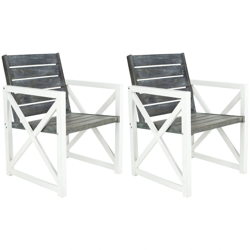 SAFAVIEH Corliss, fauteuil avec accoudoirs, cadre blanc/assise gris cendré (ensemble de 2) - 24 larg. x 25 prof. x 34 haut.