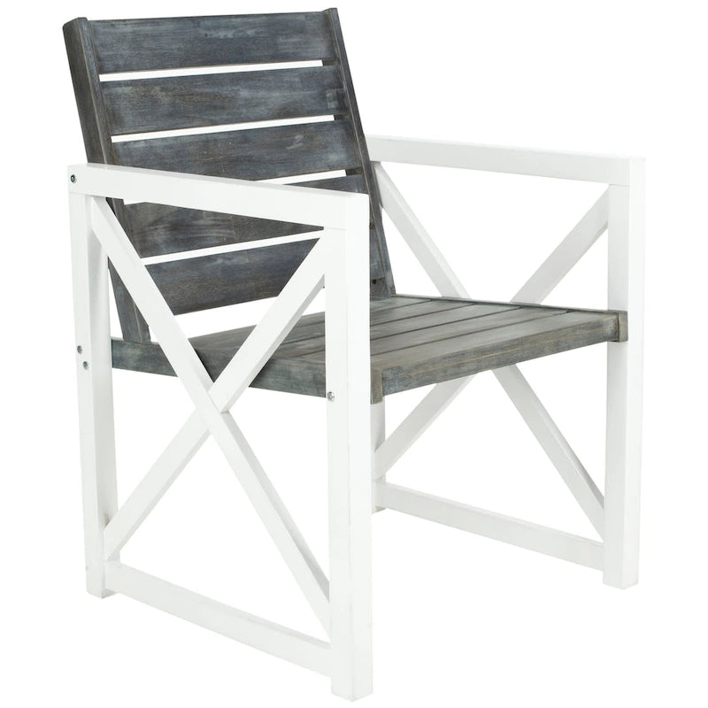 SAFAVIEH Corliss, fauteuil avec accoudoirs, cadre blanc/assise gris cendré (ensemble de 2) - 24 larg. x 25 prof. x 34 haut.