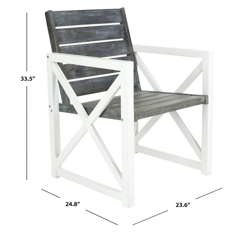 SAFAVIEH Corliss, fauteuil avec accoudoirs, cadre blanc/assise gris cendré (ensemble de 2) - 24 larg. x 25 prof. x 34 haut.