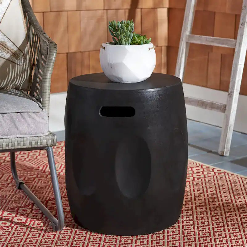 SAFAVIEH Hasmik Table d'appoint ronde moderne en béton noir pour l'intérieur/extérieur - 15,7 l x 15,7 P x 17,7 H - 16Lx16Px18H
