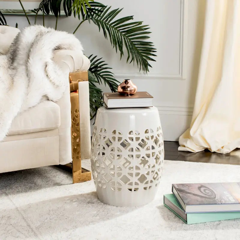 Tabouret de jardin décoratif SAFAVIEH Paradise Sevdalija Tranquility en céramique blanche