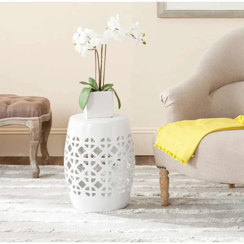 SAFAVIEH Paradise Sevdalija Tranquility White Ceramic Decorative Garden Stool