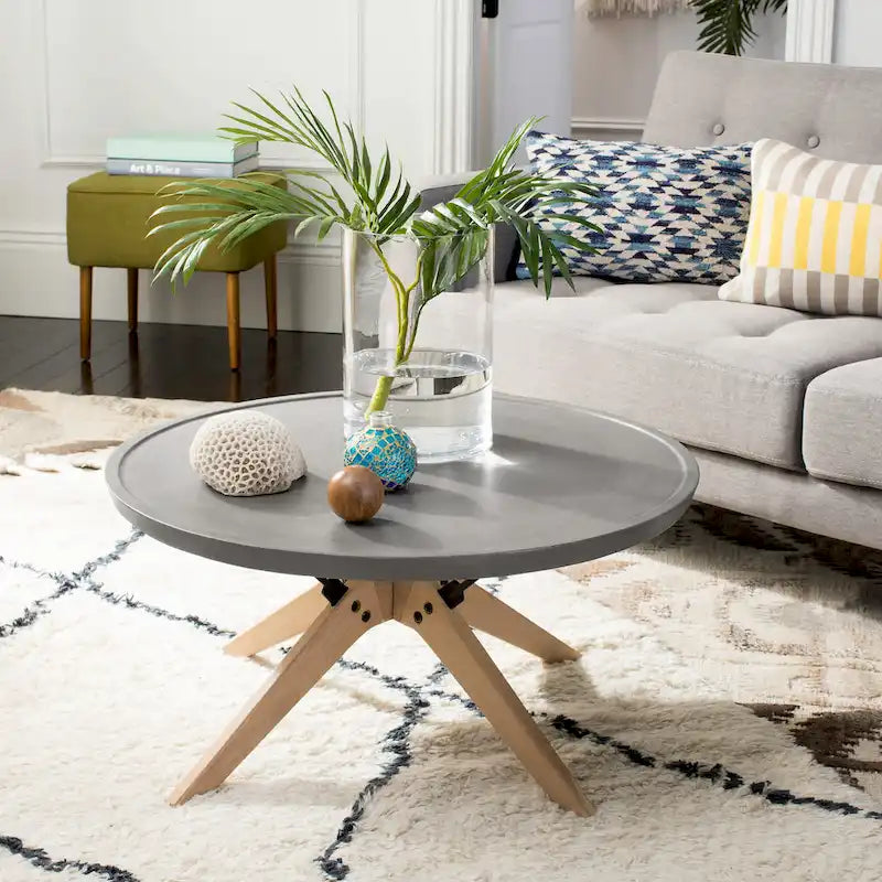 SAFAVIEH Elizabeta Dark Grey Modern Concrete Round Indoor/ Outdoor Coffee Table - 29.5 x 29.5 x 14.6 - 30Wx30Dx15H