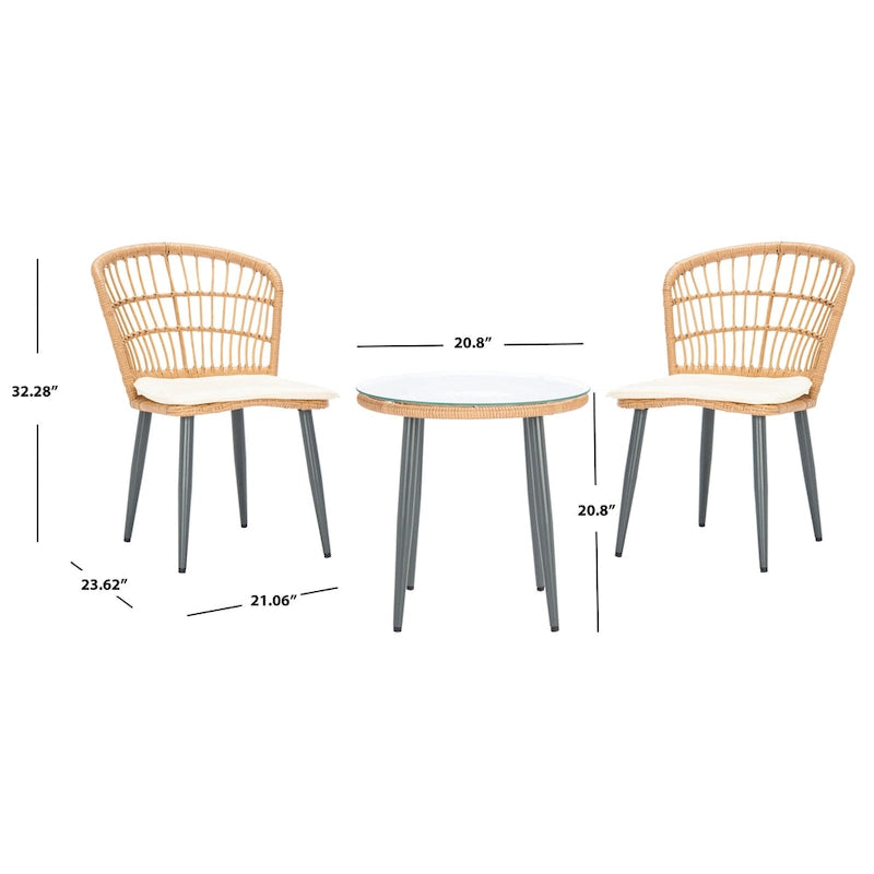 SAFAVIEH Outdoor Nathalia – Ensemble de 3 chaises longues de patio en rotin – 21x24x32H po
