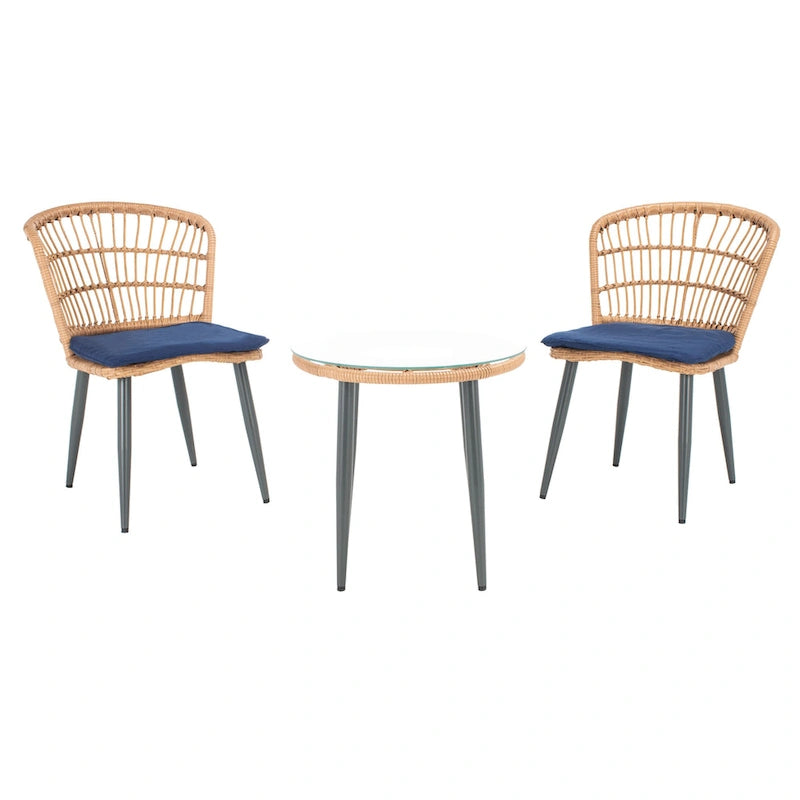SAFAVIEH Outdoor Nathalia – Ensemble de 3 chaises longues de patio en rotin – 21x24x32H po