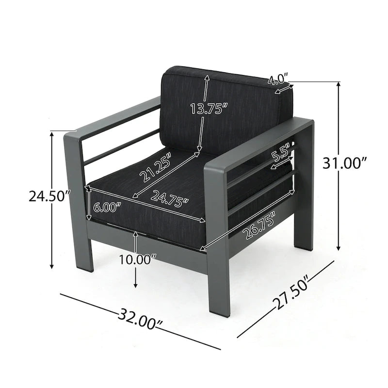 Ensemble de conversation 7 pièces en aluminium et verre trempé Cape Coral avec coussins par Christopher Knight Home