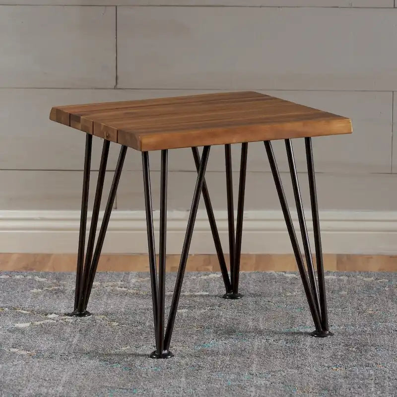 Table d'appoint industrielle en bois d'acacia d'extérieur Zion (lot de 2) par Christopher Knight Home