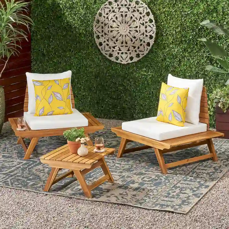 Ensemble de conversation d'extérieur 3 pièces Sedona en bois d'acacia par Christopher Knight Home