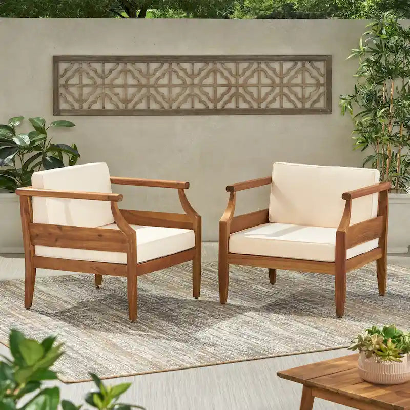 Fauteuils de club modernes rembourrés en acacia Aston Outdoor (lot de 2) par Christopher Knight Home