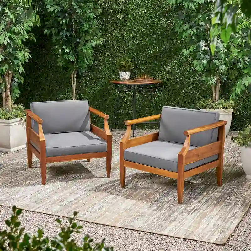 Fauteuils de club modernes rembourrés en acacia Aston Outdoor (lot de 2) par Christopher Knight Home