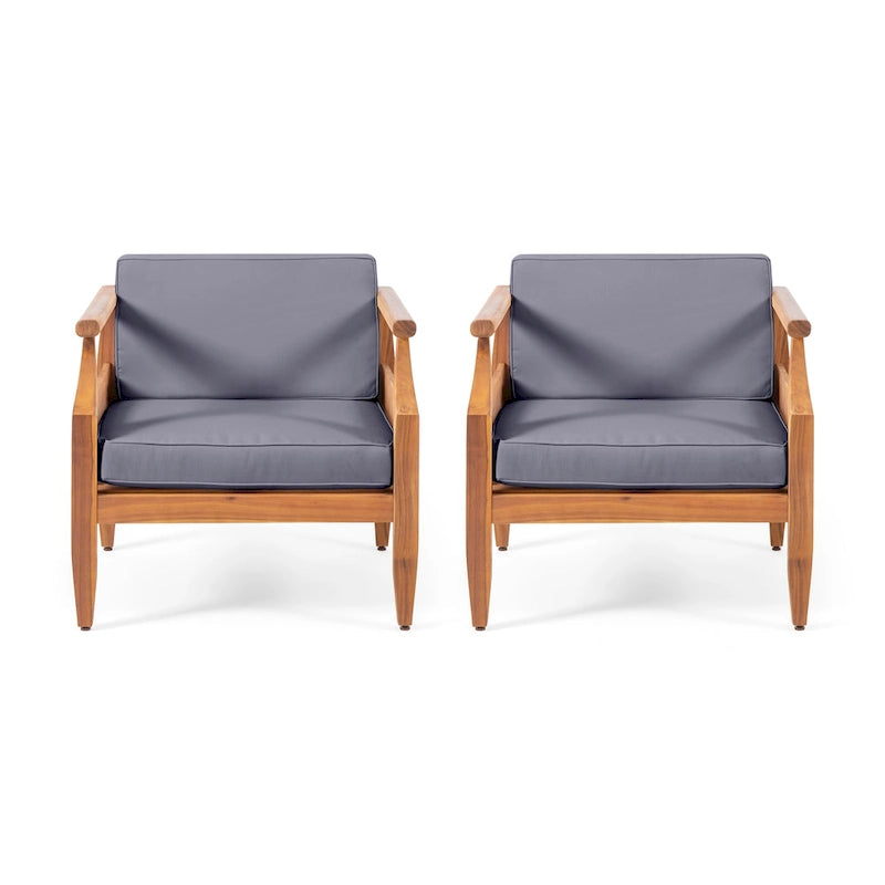 Fauteuils de club modernes rembourrés en acacia Aston Outdoor (lot de 2) par Christopher Knight Home