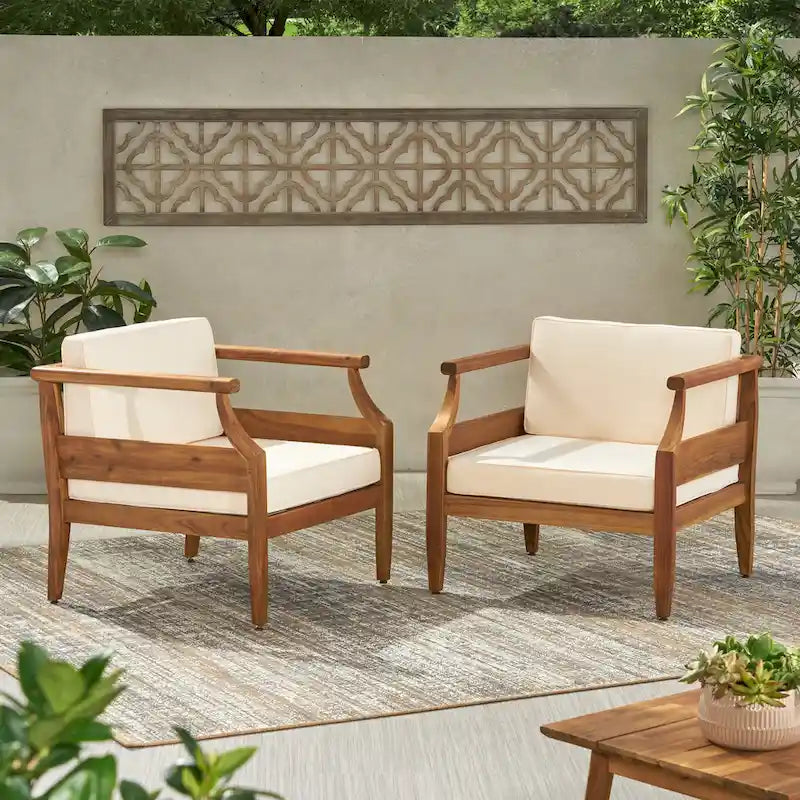 Fauteuils de club modernes rembourrés en acacia Aston Outdoor (lot de 2) par Christopher Knight Home