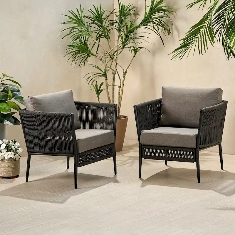 Fauteuil de jardin Handford Outdoor Rope Club avec coussins (Lot de 2) par Christopher Knight Home