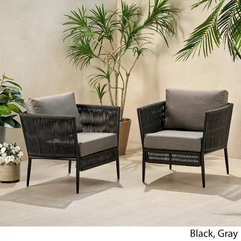 Fauteuil de jardin Handford Outdoor Rope Club avec coussins (Lot de 2) par Christopher Knight Home