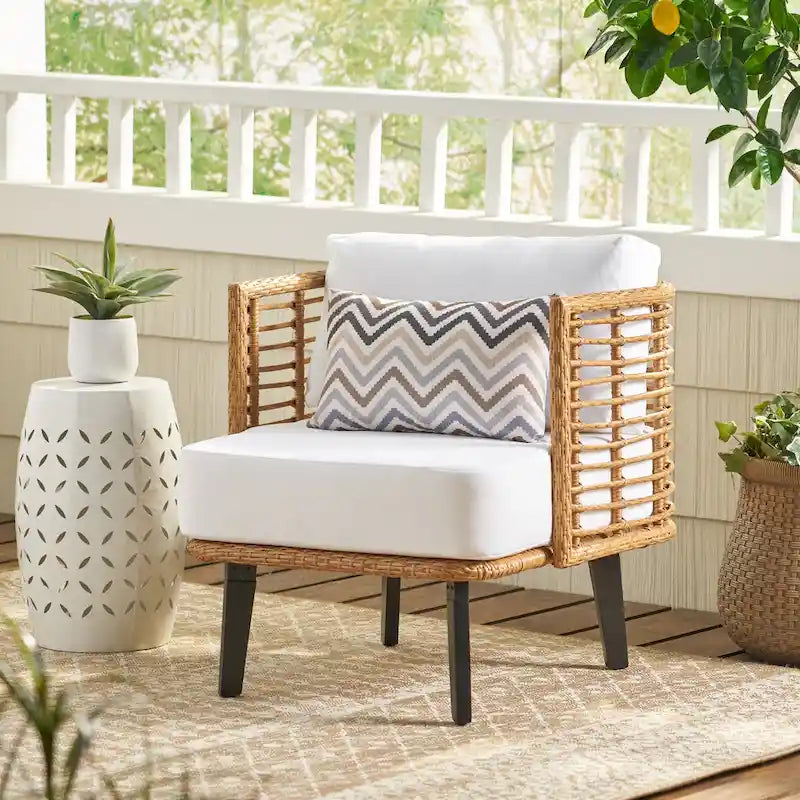 Nic Outdoor Cushioned Wicker Club Chair by Christopher Knight Home - 26.00 L x 28.00 W x 29.50 H