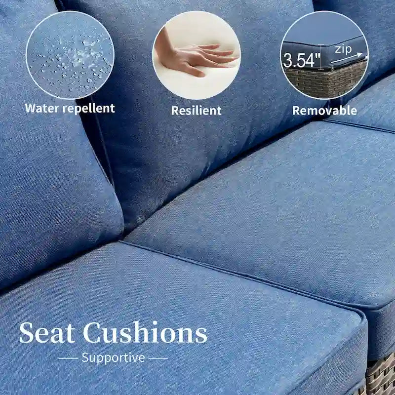 OVIOS Ensemble de conversation sectionnel en osier à assise profonde 14 pièces avec table basse en verre