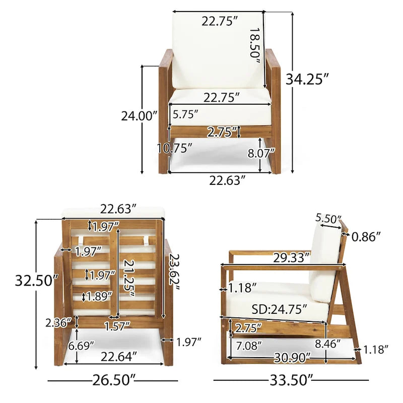 Fauteuil de club d'extérieur Norton en bois d'acacia avec coussin par Christopher Knight Home